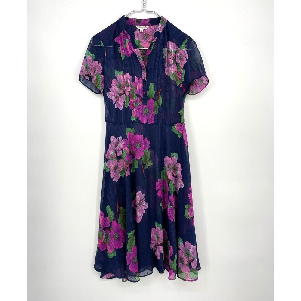 Nanette Lepore Dress Womens 2 Blue Floral Sheer Pintuck